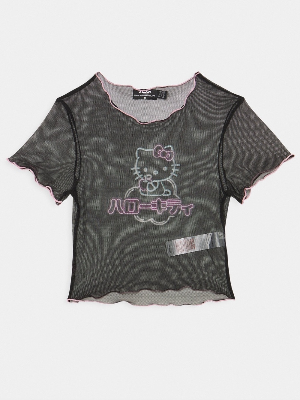 New Girl Order Hello Kitty Black Mesh Cropped Baby Tee